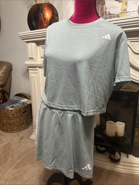 adidas Pale Green Athletic Crop Top and Skort Set
